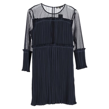Maje Ritzy Pleated Mini Dress in Navy Blue Polyester