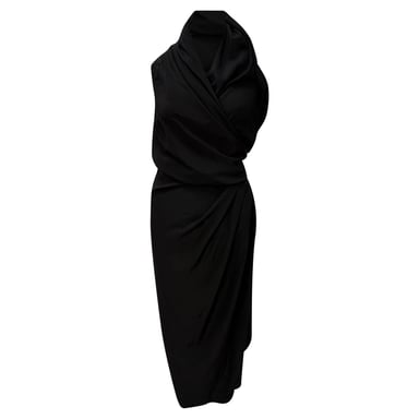 Rick Owens Cowl Neck Midi Dress in Black Silk