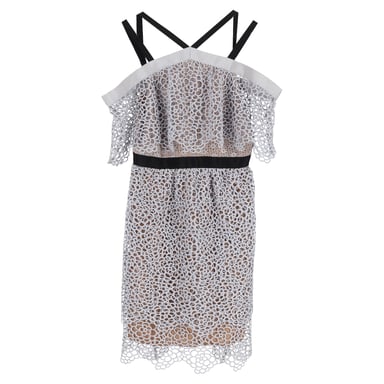 Self-Portrait Floral Lace Off-Shoulder Mini Dress in Grey Polyester