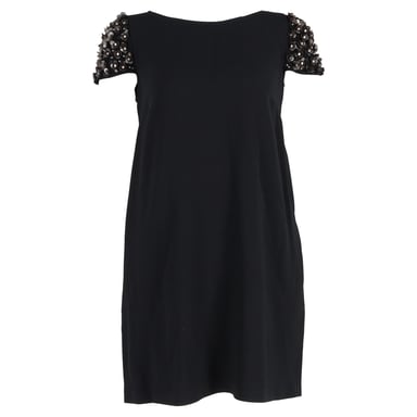 RED Valentino Embellished Sleeve Mini Dress in Black Acetate