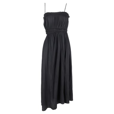 Maje Cutout Shirred Sleeveless Midi Dress in Black Polyester