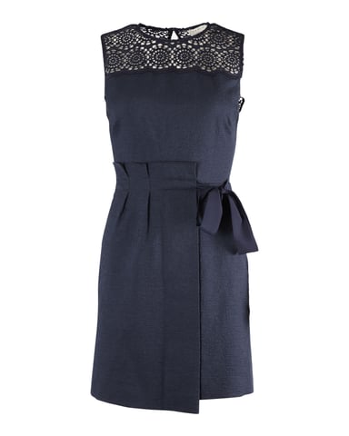 Sandro Justin Jacquard Mini Dress in Navy Blue Polyester
