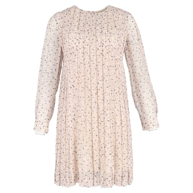 Chloé Pleated Printed Knee Length Dress in Pastel Pink Polyester