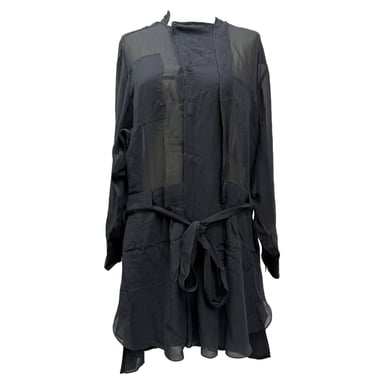 Isabel Marant Belted Long Sleeve Mini Dress in Black Silk