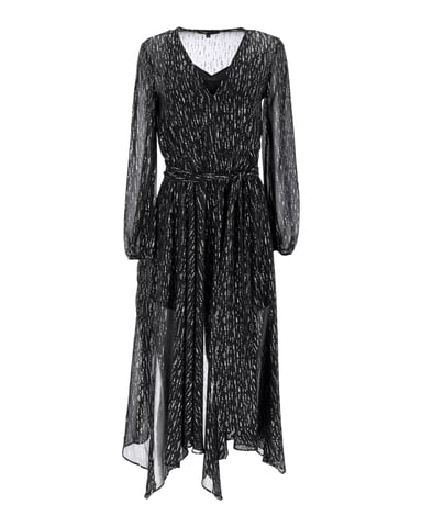 Maje Route Gathered Metallic Georgette Midi Dress In Black Polyester