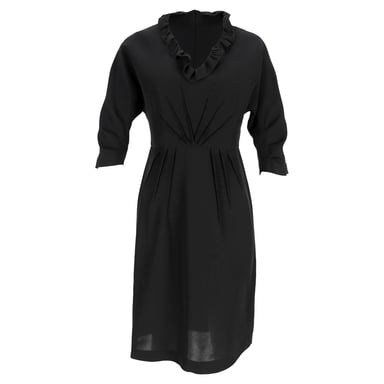 Prada Ruffled Neckline Midi Dress in Black Viscose