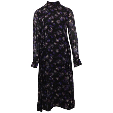 Ganni Printed Georgette Midi Dress in Black Viscose