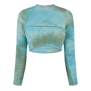 Off White Womens/Ladies Tie Dye Cut Out Crop Top (Blue)