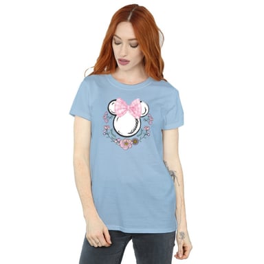 Disney Womens/Ladies Minnie Mouse Flowers Cotton Bow Boyfriend T-Shirt (Baby Blue)
