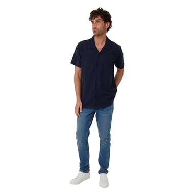 Threadbare Mens Antti Relaxed Fit Short-Sleeved Shirt (Navy)