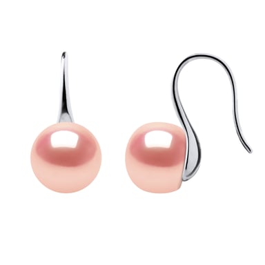 Earrings Hooks Freshwater Pearls 9-10 mm Buttons Roses 925