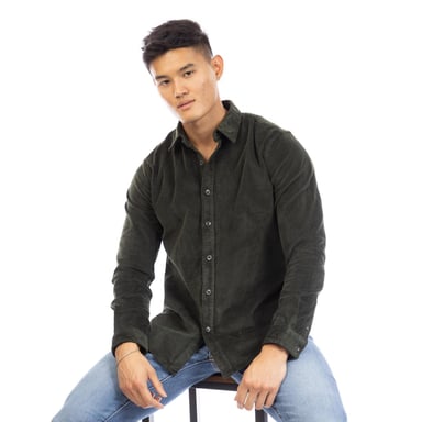 Peter Werth Mens Daker Corduroy Collared Long-Sleeved Shirt (Dark Brown)