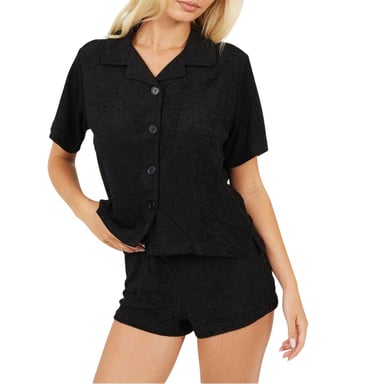Brave Soul Womens/Ladies Collared Loungewear Set (Black)