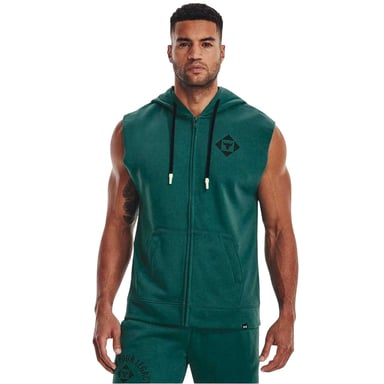 Under Armour Mens Project Rock Graphic Print Hooded Sleeveless Hoodie (Green)