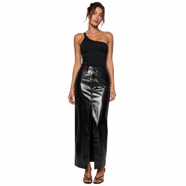AmyLynn Womens/Ladies Lupe Side Slit High Waist Maxi Skirt (Black)