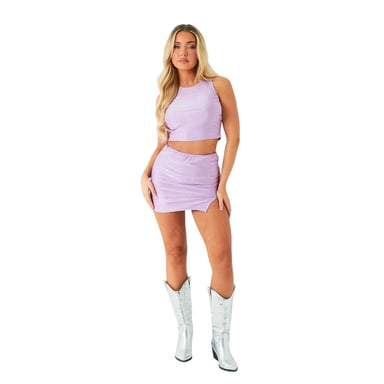 Missy Empire Womens/Ladies Hot Fix Disco Sparkle Mini Skirt (Lilac)