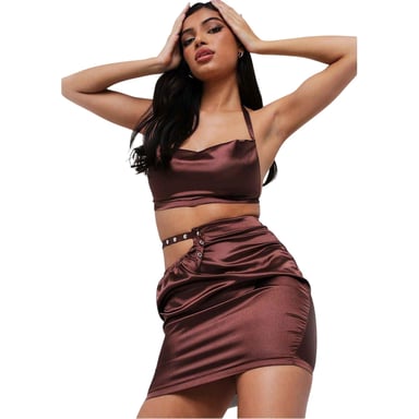 Missy Empire Womens/Ladies Studded Satin Mini Skirt (Chocolate)