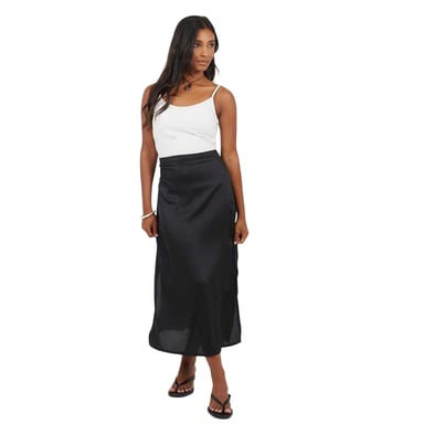 Brave Soul Womens/Ladies Satin Side Slit Midi Skirt (Black)