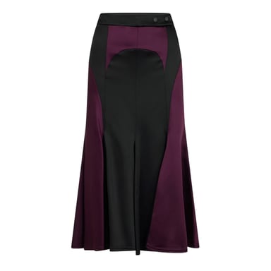 Off White Womens/Ladies Two Tone Satin Regular Midi Skirt (Black/Burgundy)