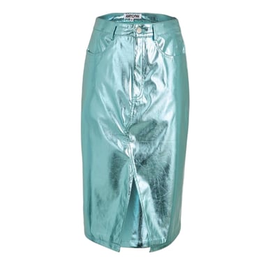 AmyLynn Womens/Ladies Metallic Faux Leather Pencil Skirt (Blue)