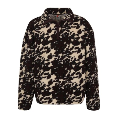 SoulCal Unisex Adult Leopard Print Borg Quarter Zip Fleece Top (Cream/Black)