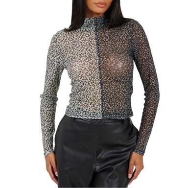Brave Soul Womens/Ladies Illusion Mesh Mock Neck Top (Black/Cream)