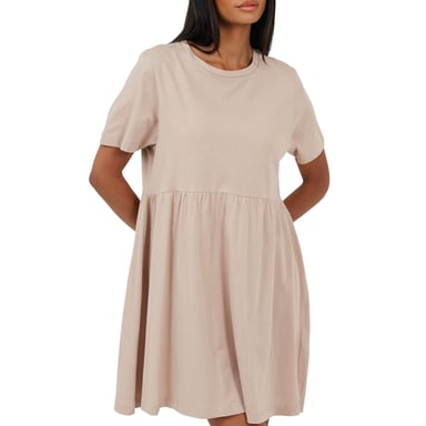 Brave Soul Womens/Ladies Cotton Crew Neck Short-Sleeved Mini Dress (Mushroom)