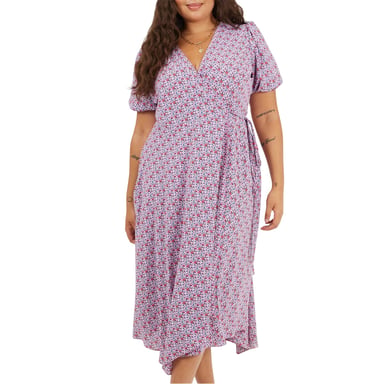 Brave Soul Womens/Ladies Floral V Neck Curved Short-Sleeved Wrap Dress (Pink)