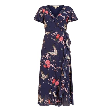 Yumi Womens/Ladies Crane V Neck Wrap Dress (Navy)