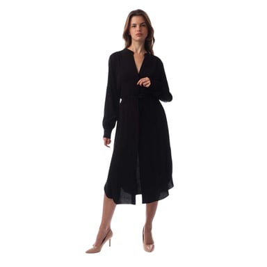 Boss Womens/Ladies Dibanorah Notch Neck Long-Sleeved Midi Shirt Dress (Black)