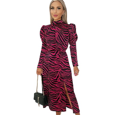 AX Paris Womens/Ladies Zebra Print Polyester Puff Sleeve Midi Dress (Pink)