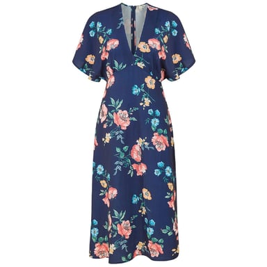 Yumi Womens/Ladies Floral Pattern Kimono Sleeve Wrap Dress (Navy)
