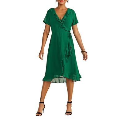 Yumi Womens/Ladies Frill V Neck Wrap Dress (Green)