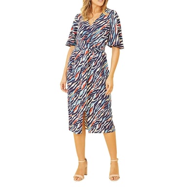 Yumi Womens/Ladies Zebra Print V Neck Wrap Dress (Navy)