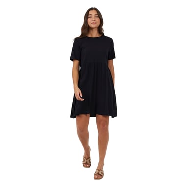 Brave Soul Womens/Ladies Cotton Crew Neck Short-Sleeved Mini Dress (Black)