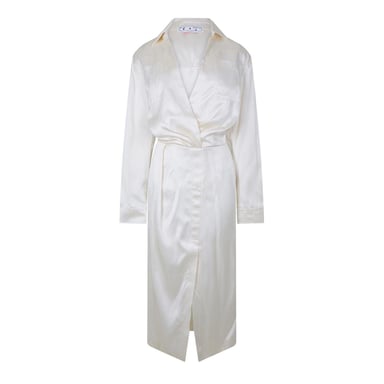 Off White Womens/Ladies Chine Satin V Neck Wrap Dress (White)