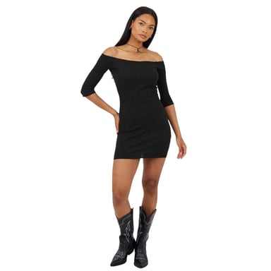 Brave Soul Womens/Ladies Ribbed Lettuce Hem Mini Dress (Black)