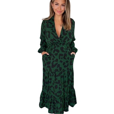 AX Paris Womens/Ladies Leopard Print Long-Sleeved Smock Dress (Green)