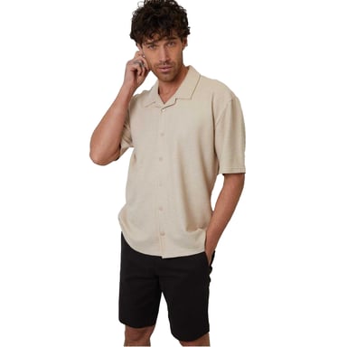 Threadbare Mens Antti Relaxed Fit Short-Sleeved Shirt (Stone)