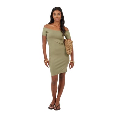 Brave Soul Womens/Ladies Off Shoulder Short-Sleeved Bodycon Dress (Khaki)
