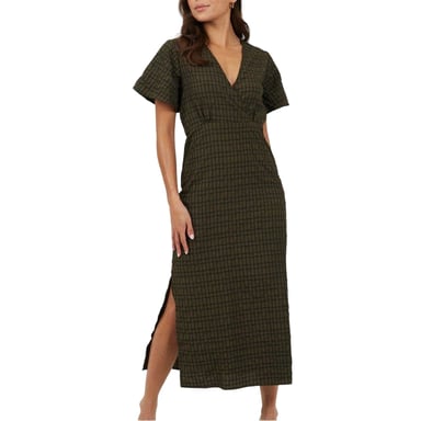 Brave Soul Womens/Ladies Tie Back Short-Sleeved Midi Dress (Khaki/Black)