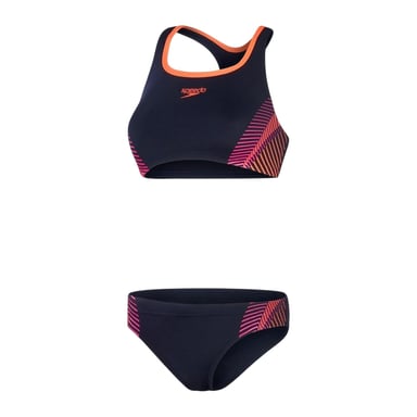 Speedo Womens/Ladies Placement Stripe Two-Piece Swimsuit (Navy/Pink)