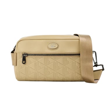 Lacoste Geometric Pattern Leather Crossbody Bag (Beige)