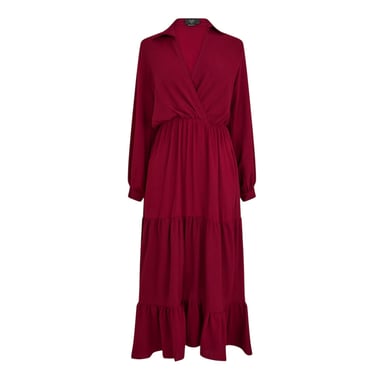 AX Paris Womens/Ladies Tiered Long-Sleeved Wrap Dress (Wine)