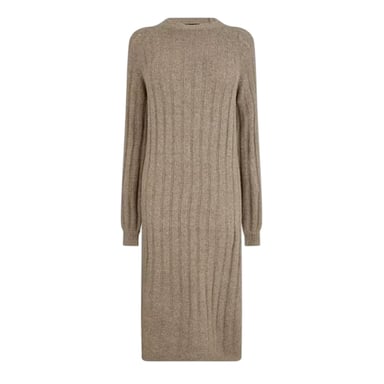 Pieces Womens/Ladies Knitted Crew Neck Long-Sleeved Midi Dress (Taupe Grey)