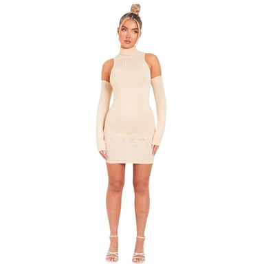 Missy Empire Womens/Ladies Distressed Knitted Mini Dress (Stone)