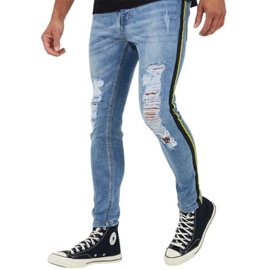 Brave Soul Mens Denim Distressed Taped Jeans (Blue)