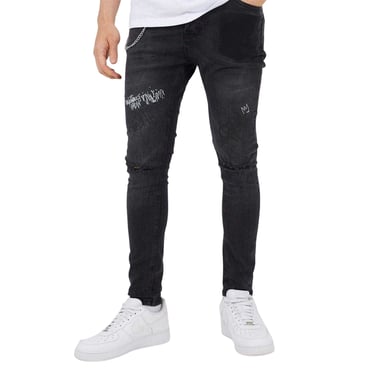 Brave Soul Mens Denim Chain Button Fly Jeans (Dark Charcoal)