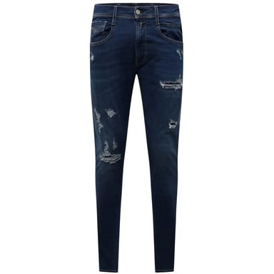 Replay Mens Cotton Blend Ripped Slim Jeans (Blue)