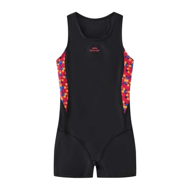 Slazenger Girls Geometric Pattern One Piece Swimsuit (Black/Green)